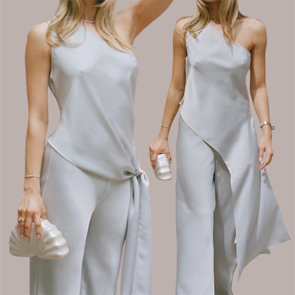 Few Moda Mia Asymmetric Draped One Shoulder Liquid Satin Top Size 0 XS Editorial